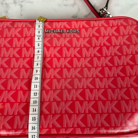 Michael Kors Jet Set Geranium Crossbody  Leather PVC Signature MK  Bag - Picture 8 of 11